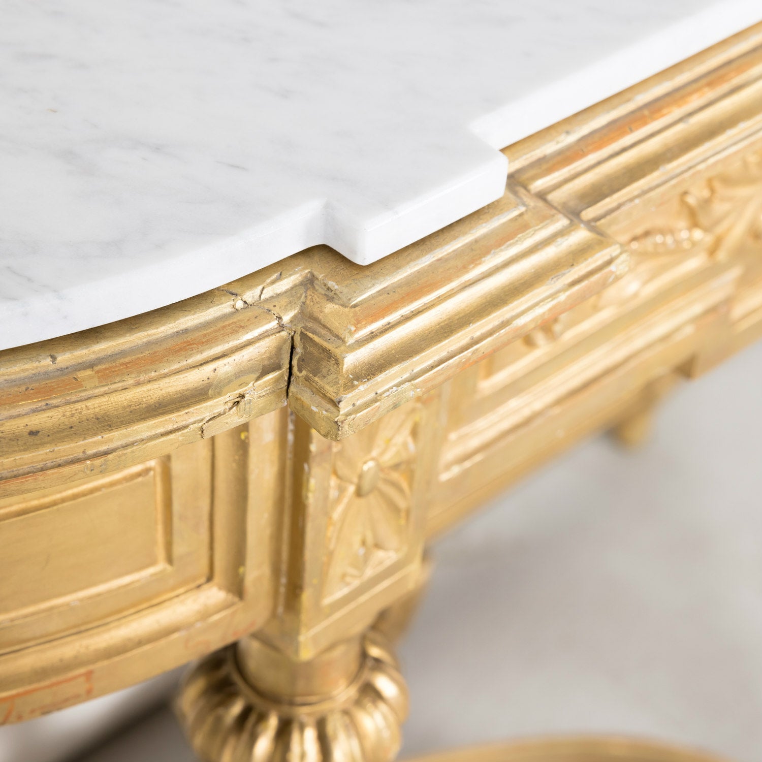 19th Century French Louis XVI Style Carved Giltwood Wall Console with Carrara Marble Top