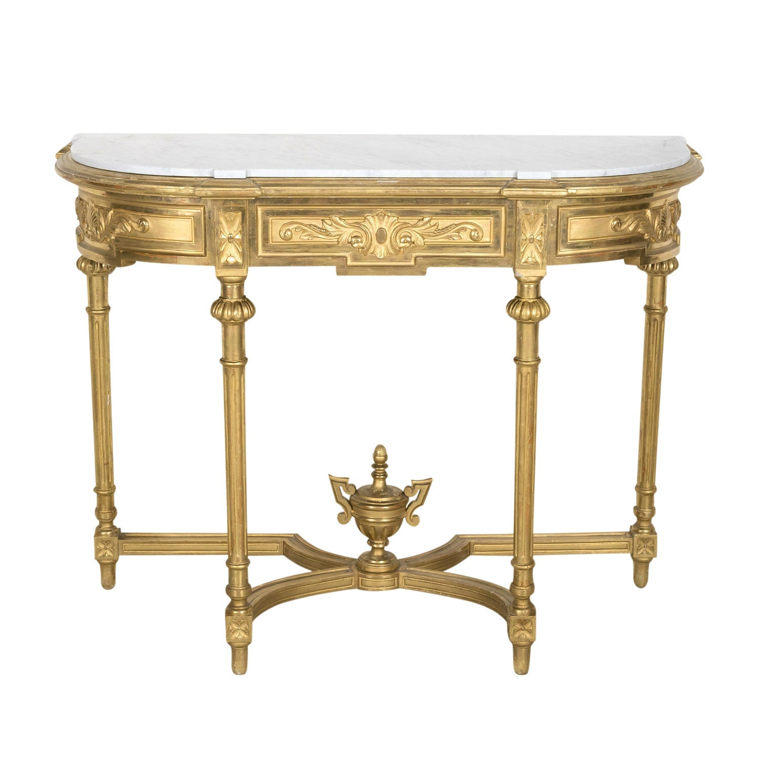 19th Century French Louis XVI Style Carved Giltwood Wall Console with Carrara Marble Top