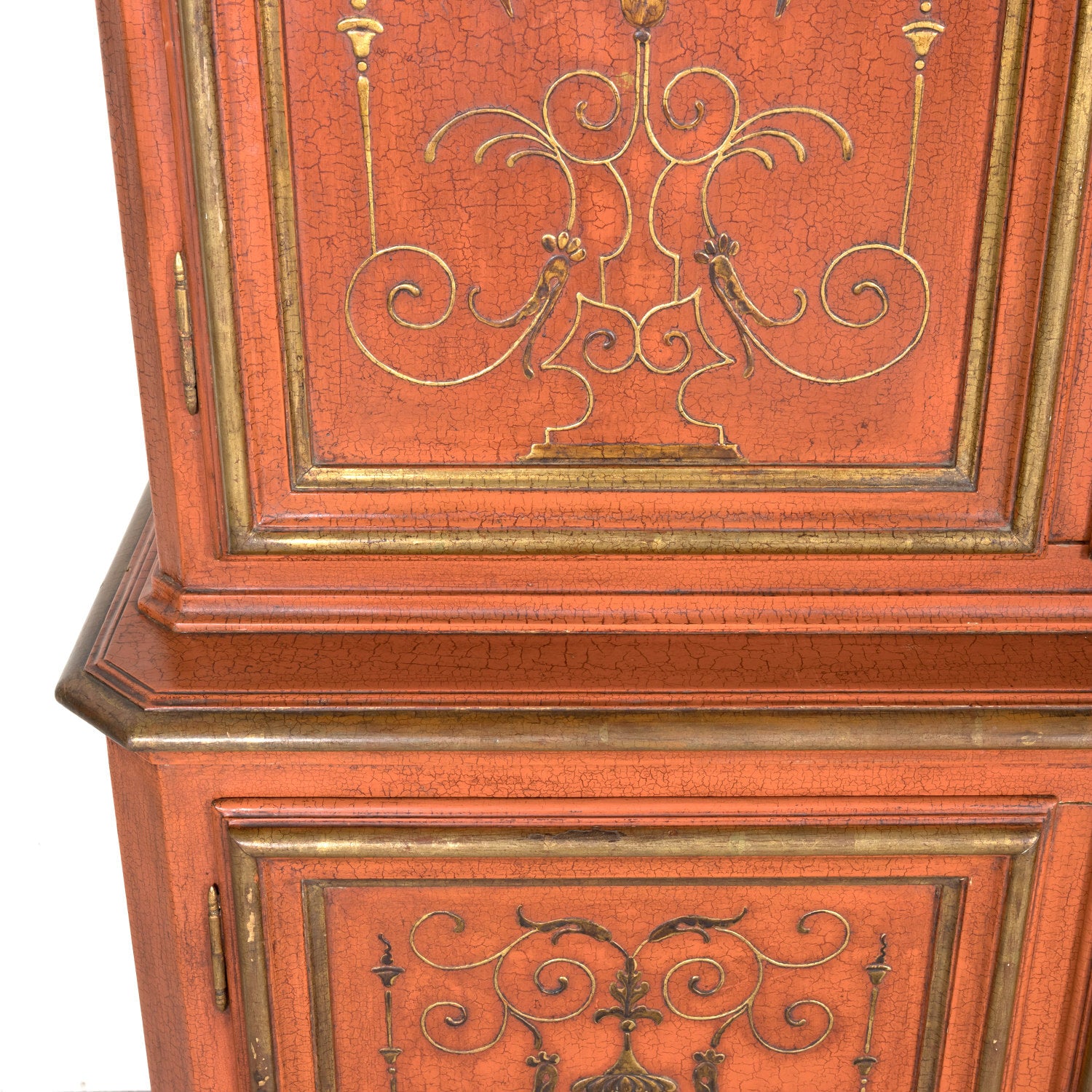 Mid-20th Century French Louis XIV Style Red Lacquer Chinoiserie Buffet Deux Corps