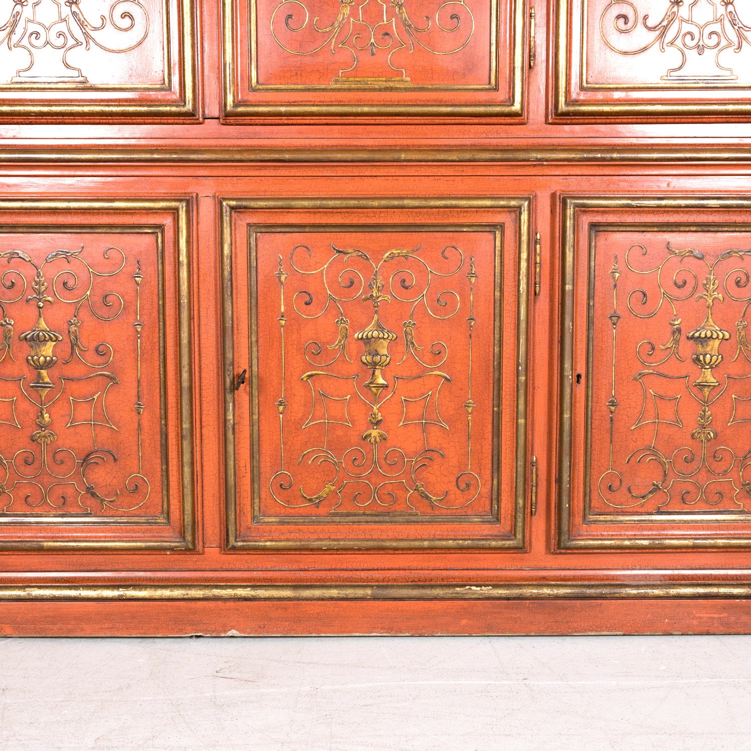 Mid-20th Century French Louis XIV Style Red Lacquer Chinoiserie Buffet Deux Corps