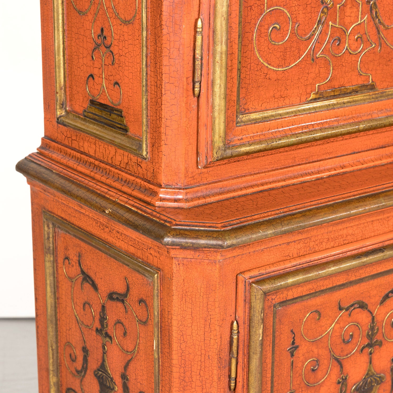 Mid-20th Century French Louis XIV Style Red Lacquer Chinoiserie Buffet Deux Corps