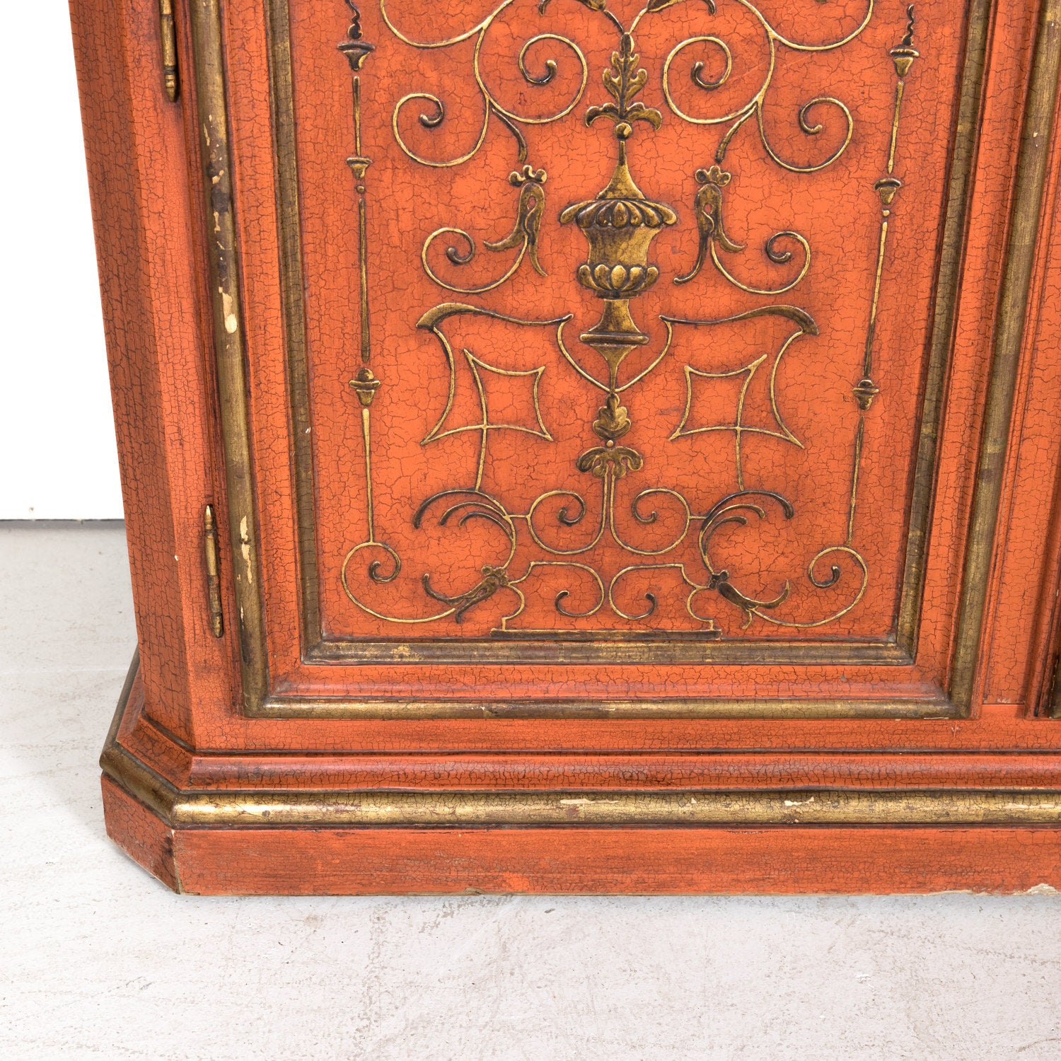 Mid-20th Century French Louis XIV Style Red Lacquer Chinoiserie Buffet Deux Corps