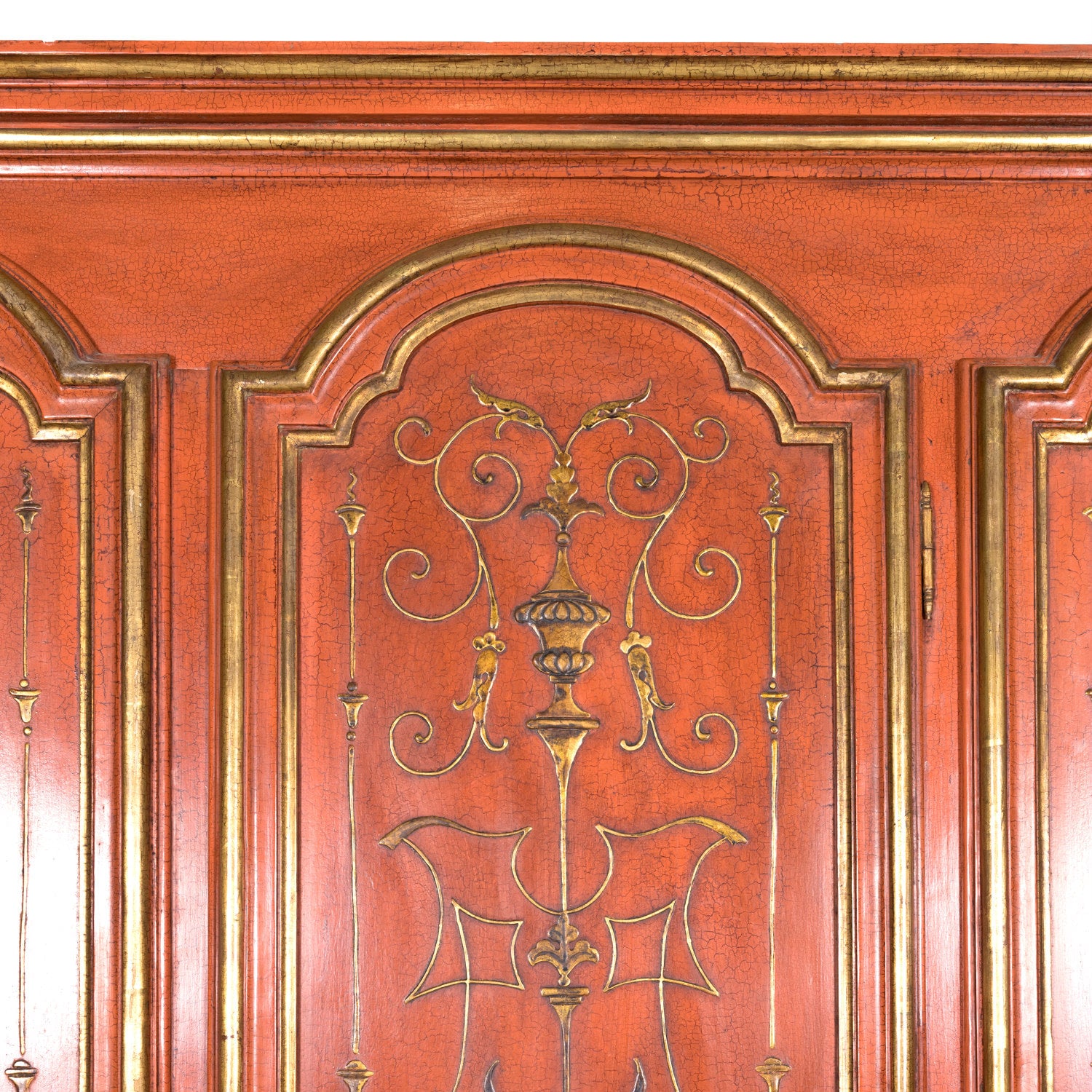 Mid-20th Century French Louis XIV Style Red Lacquer Chinoiserie Buffet Deux Corps