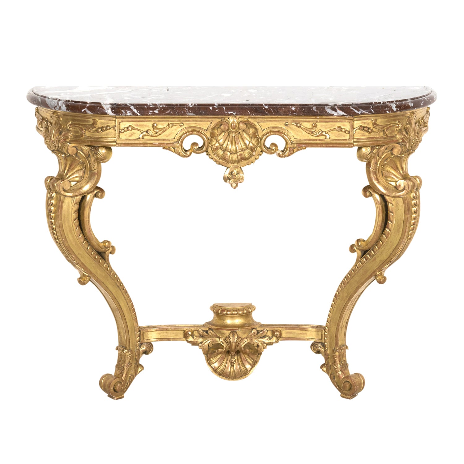 Fine 19th Century French Louis XV Rococo Style Giltwood Wall Console with Marble Top