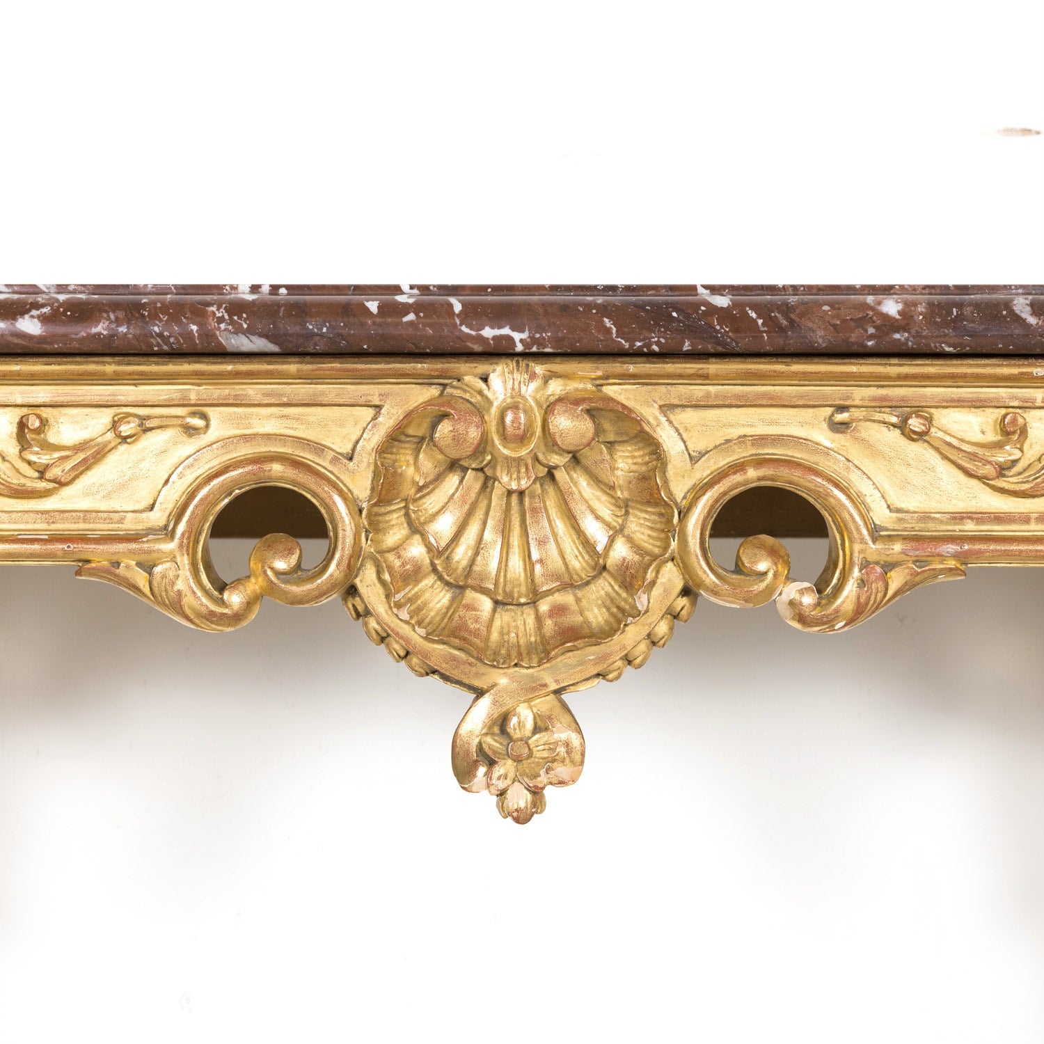 Fine 19th Century French Louis XV Rococo Style Giltwood Wall Console with Marble Top