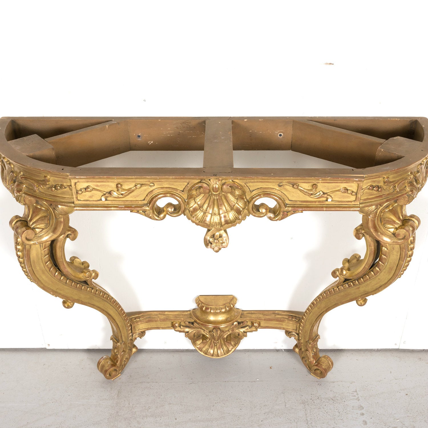 Fine 19th Century French Louis XV Rococo Style Giltwood Wall Console with Marble Top