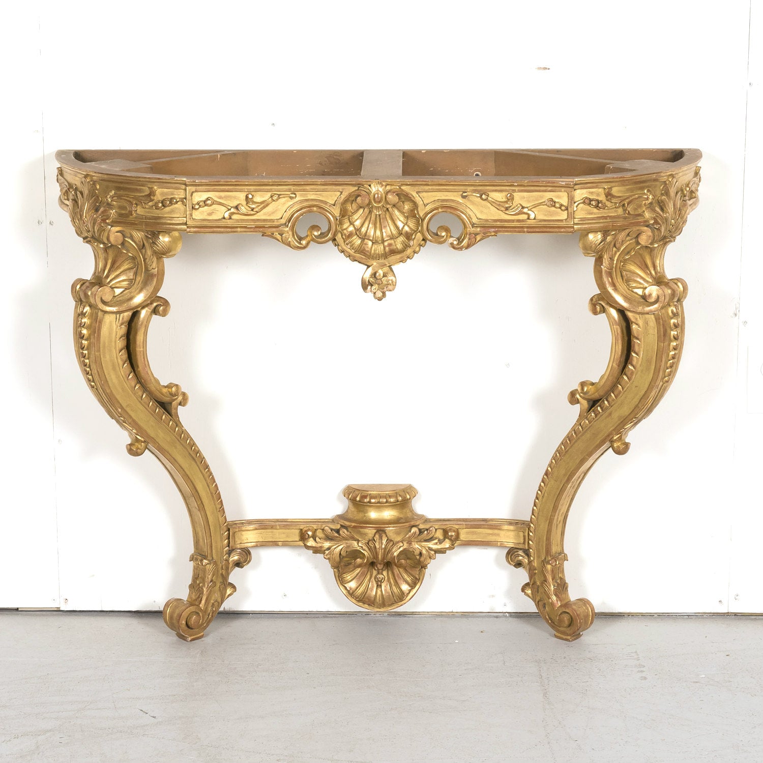Fine 19th Century French Louis XV Rococo Style Giltwood Wall Console with Marble Top