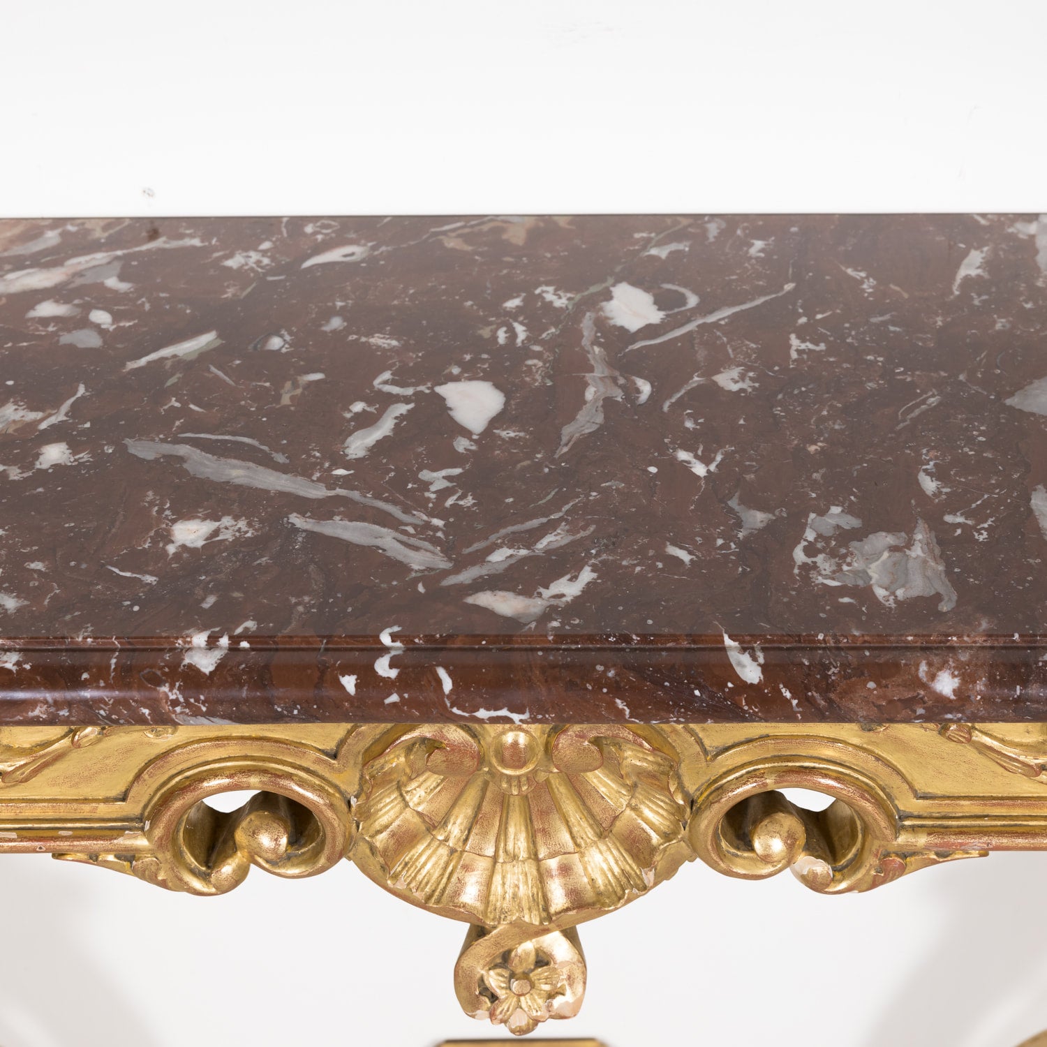 Fine 19th Century French Louis XV Rococo Style Giltwood Wall Console with Marble Top