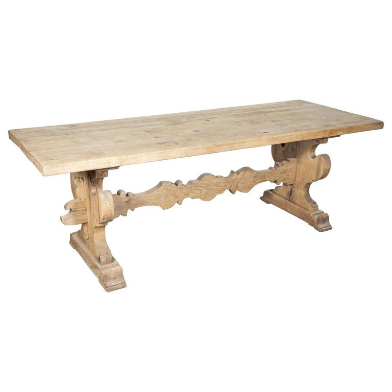 19th Century Italian Baroque Style Bleached Tuscany Trestle Farm Table 