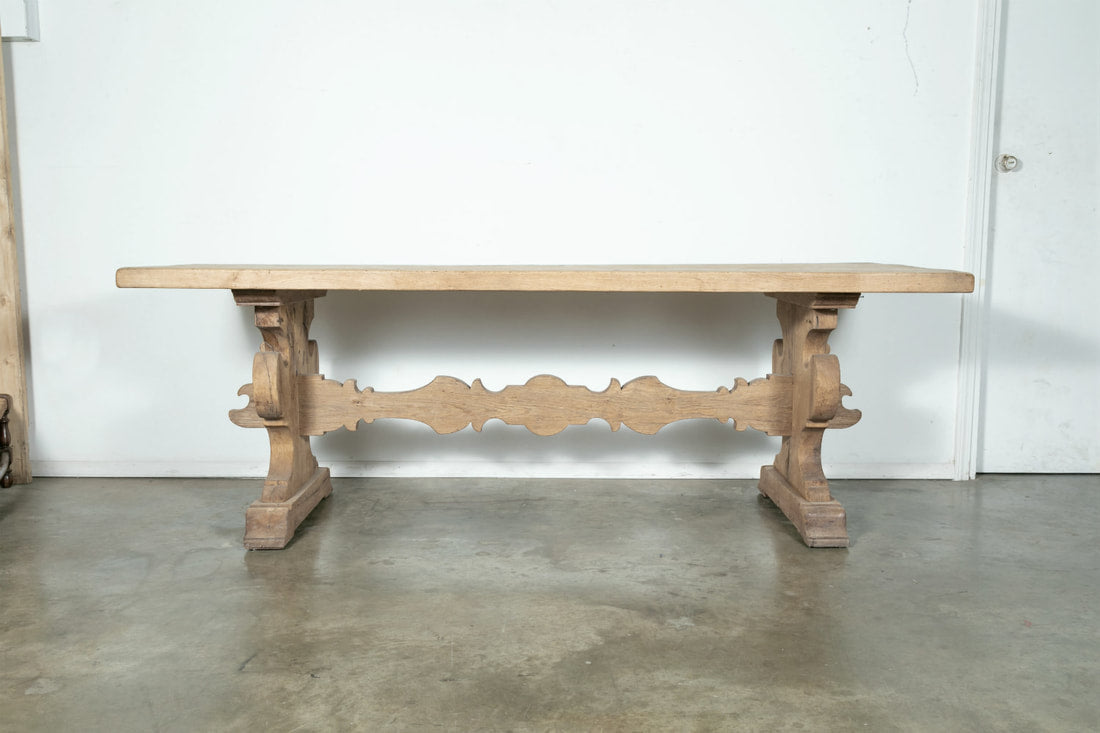 19th Century Italian Baroque Style Bleached Tuscany Trestle Farm Table 