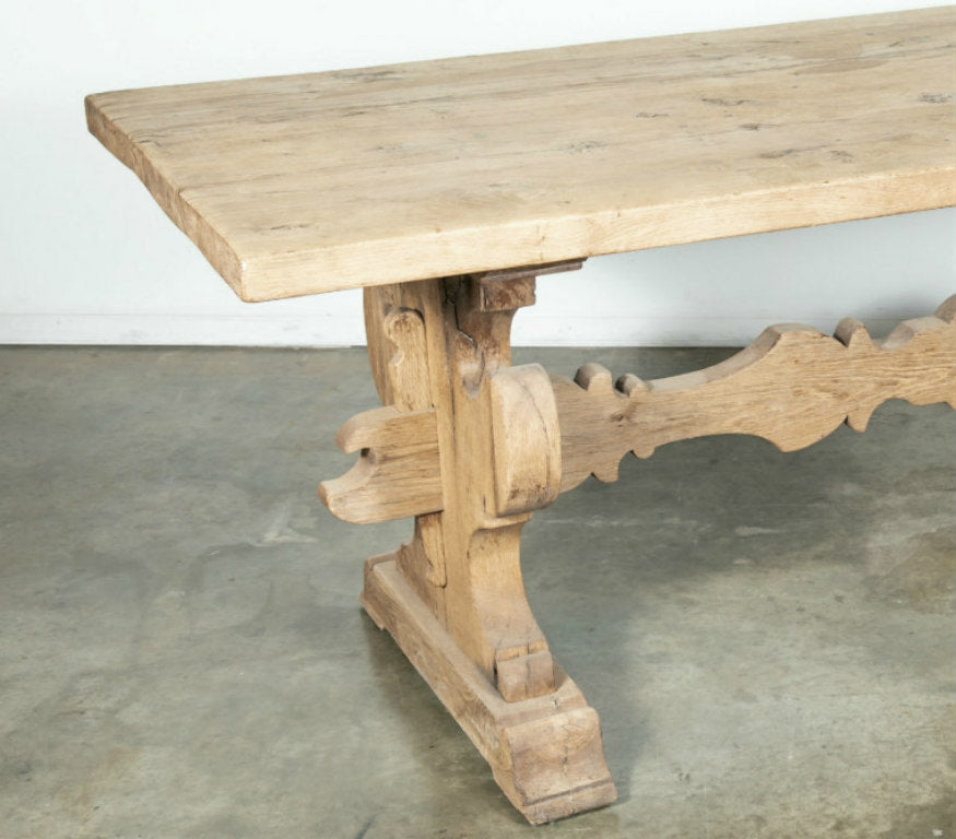 19th Century Italian Baroque Style Bleached Tuscany Trestle Farm Table 