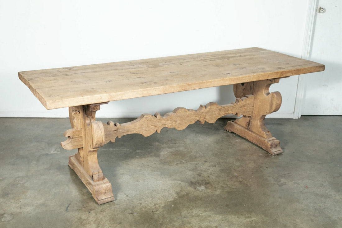 19th Century Italian Baroque Style Bleached Tuscany Trestle Farm Table 