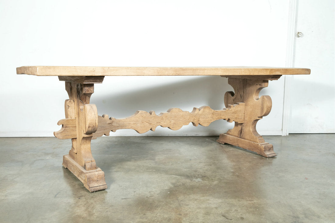 19th Century Italian Baroque Style Bleached Tuscany Trestle Farm Table 