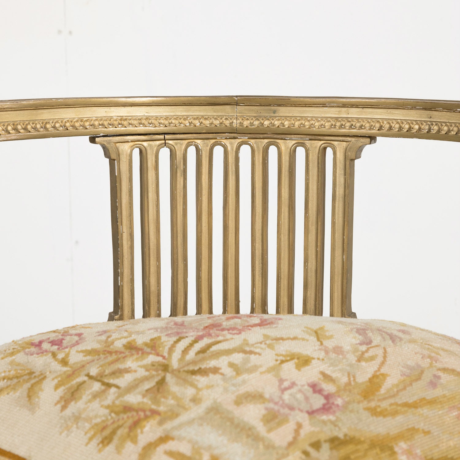 19th Century French Louis XVI Style Giltwood Corner Chair with Original Needlepoint Seat