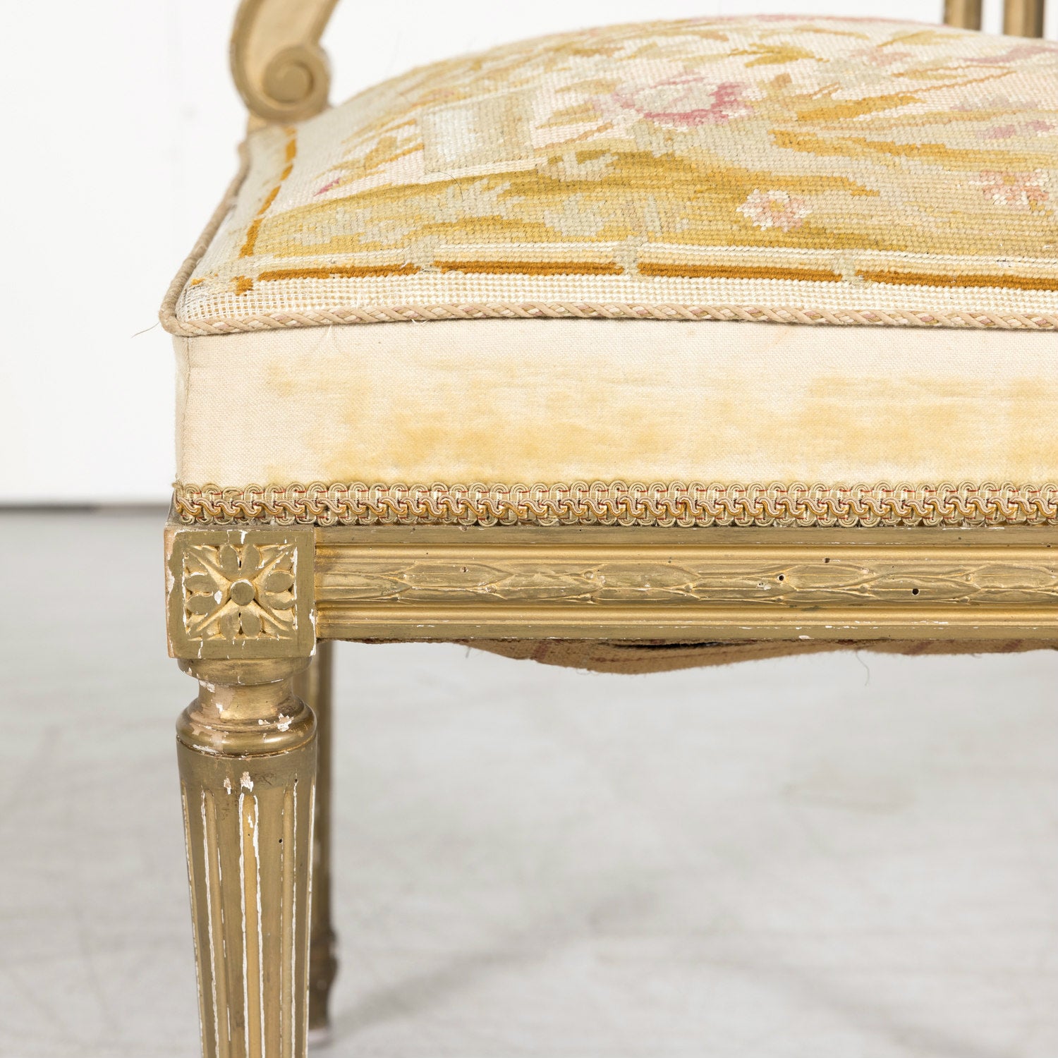19th Century French Louis XVI Style Giltwood Corner Chair with Original Needlepoint Seat