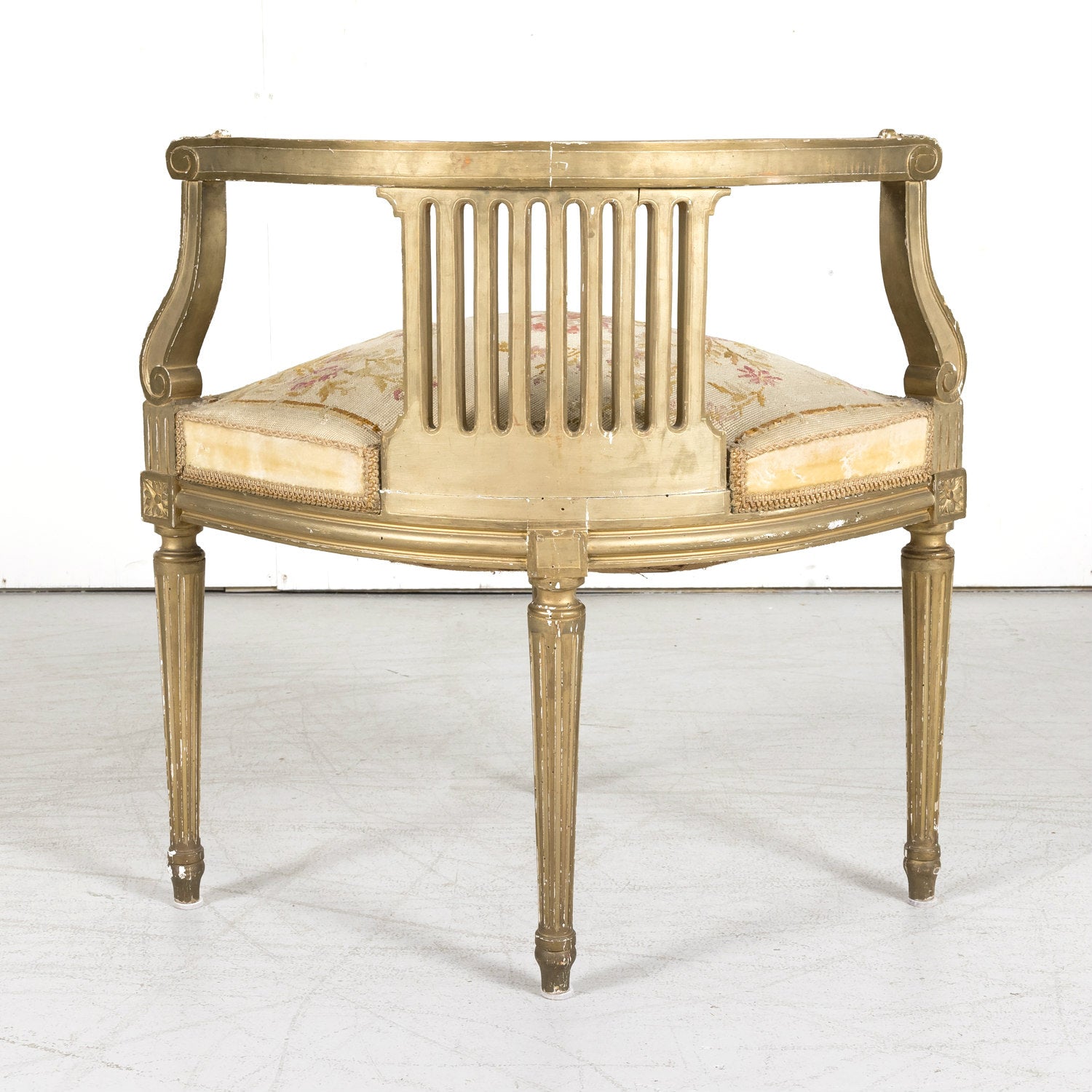 19th Century French Louis XVI Style Giltwood Corner Chair with Original Needlepoint Seat