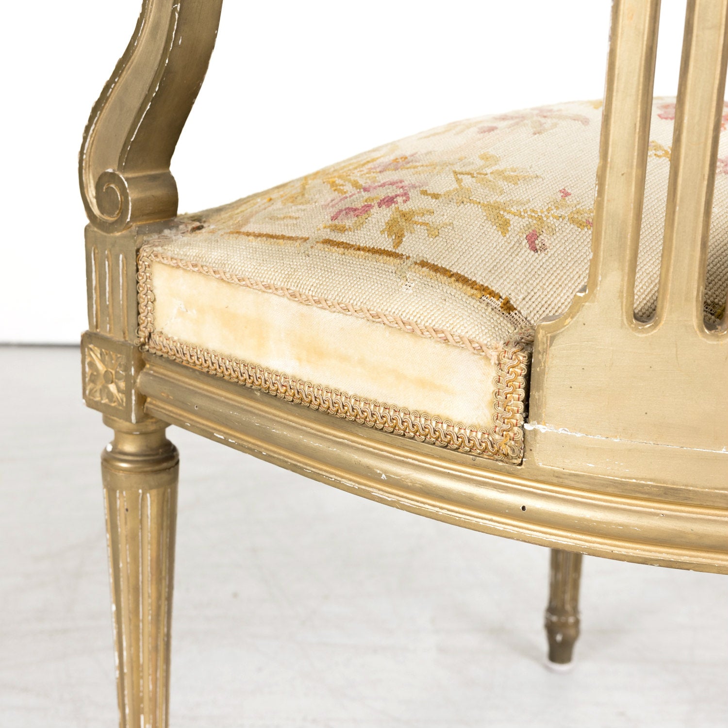 19th Century French Louis XVI Style Giltwood Corner Chair with Original Needlepoint Seat
