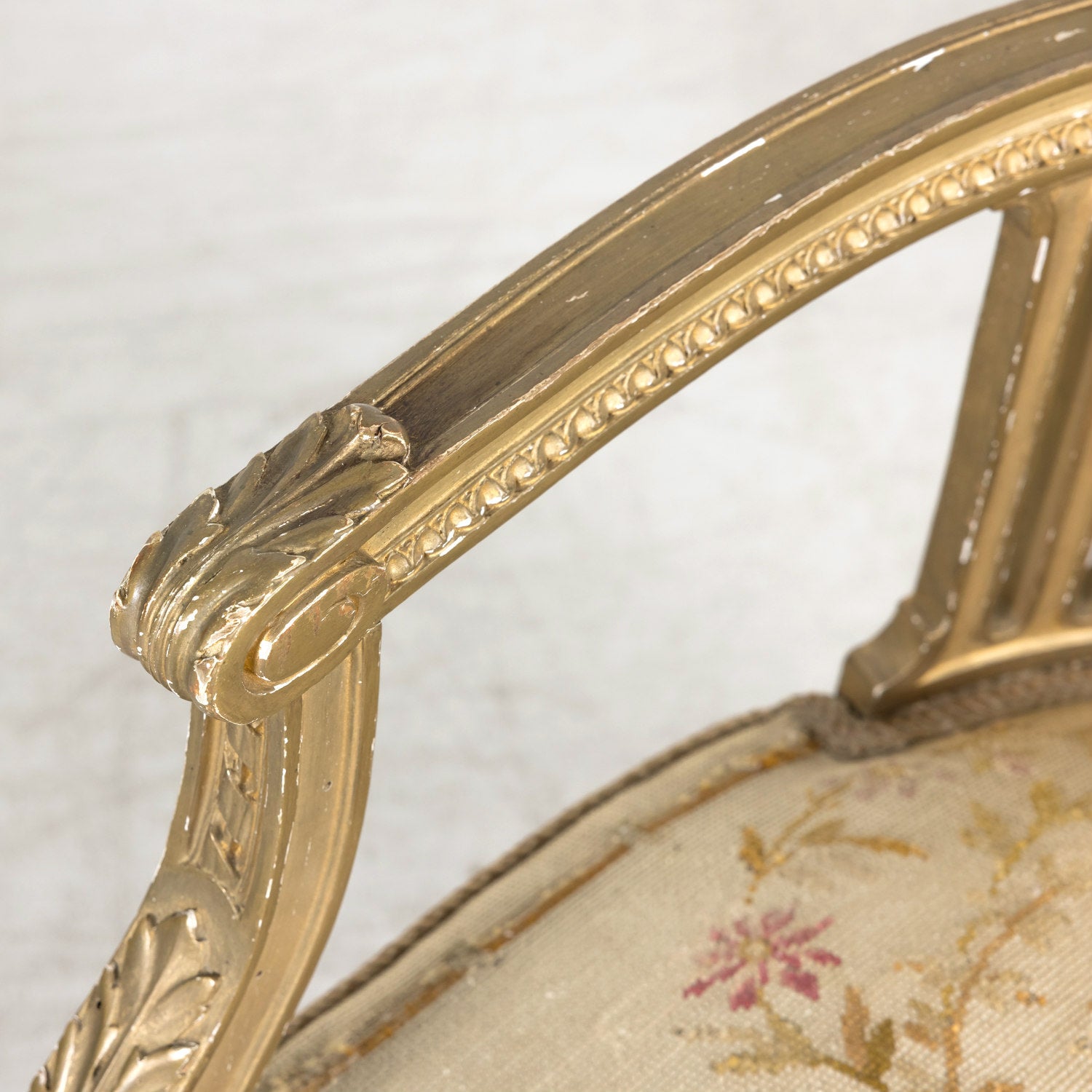 19th Century French Louis XVI Style Giltwood Corner Chair with Original Needlepoint Seat