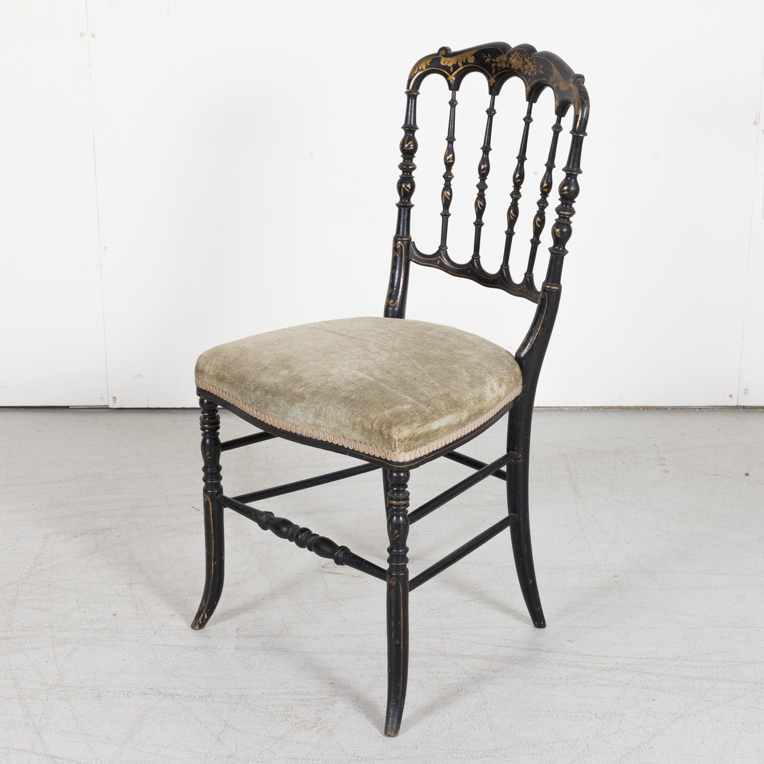 Chinoiserie Faux Bamboo Opera Chairs with Velvet Seat from Paris