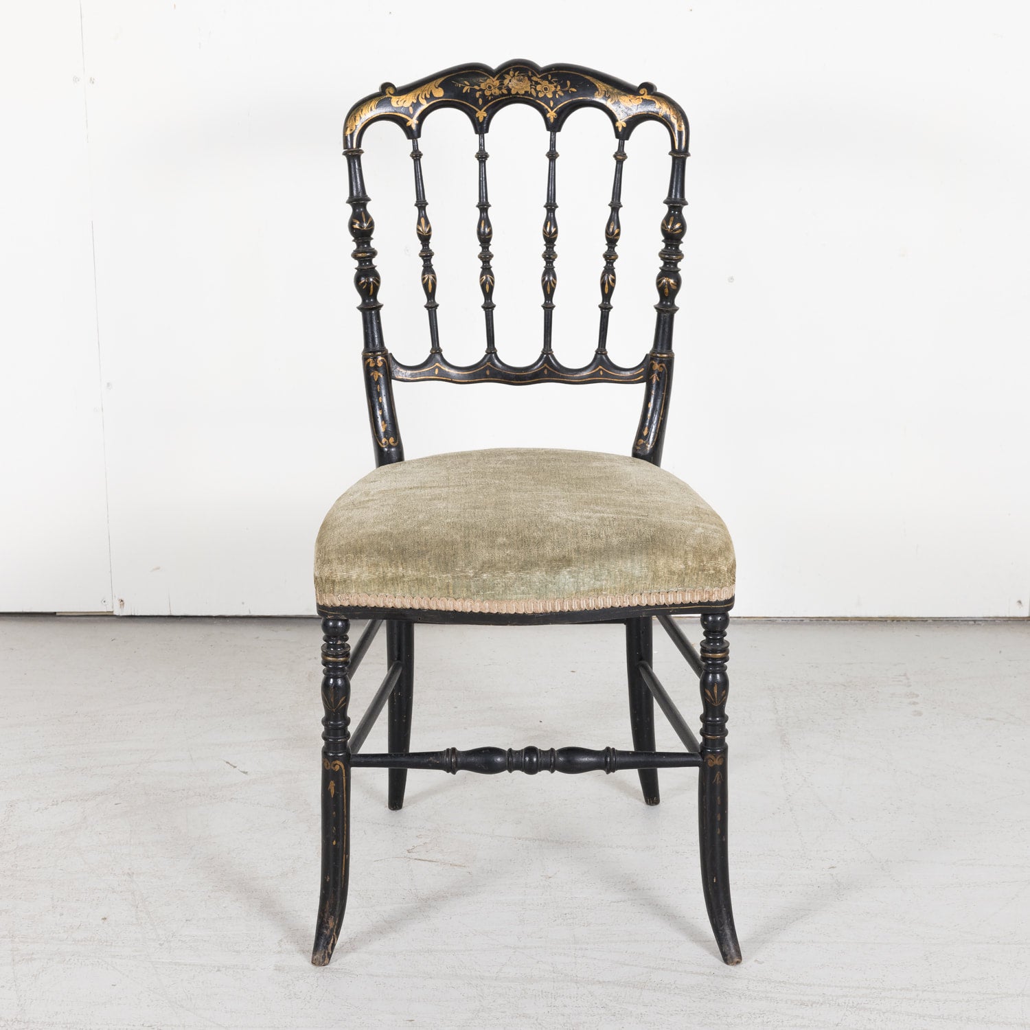 Chinoiserie Faux Bamboo Opera Chairs with Velvet Seat from Paris