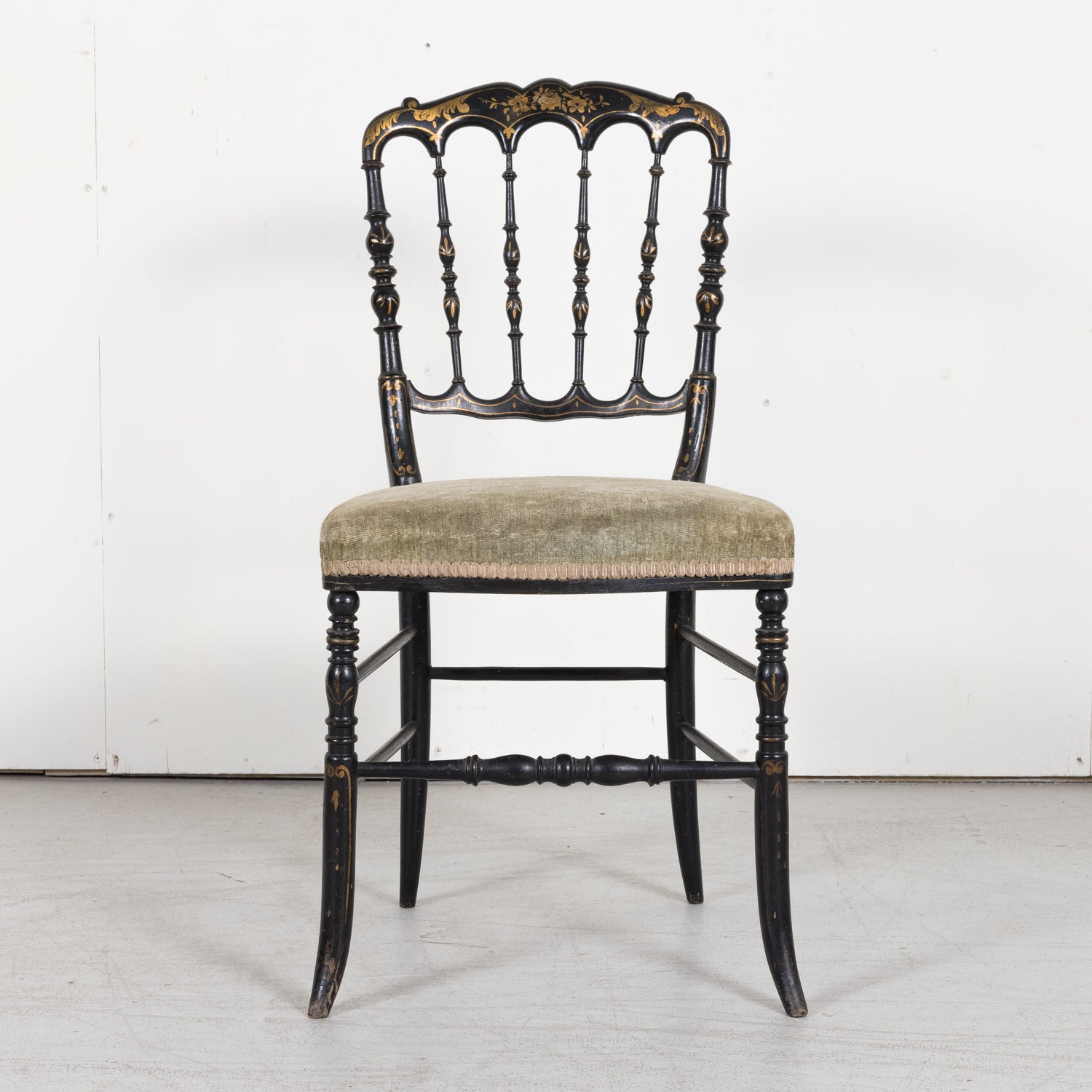 Chinoiserie Faux Bamboo Opera Chairs with Velvet Seat from Paris
