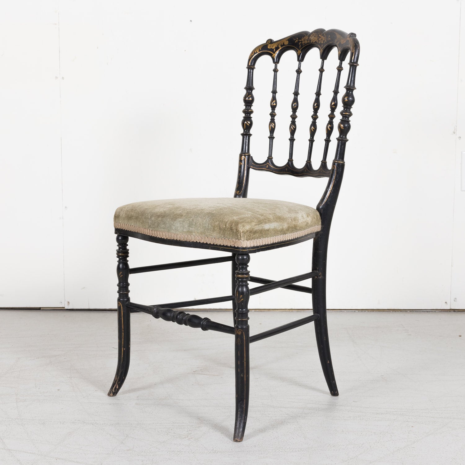 Chinoiserie Faux Bamboo Opera Chairs with Velvet Seat from Paris