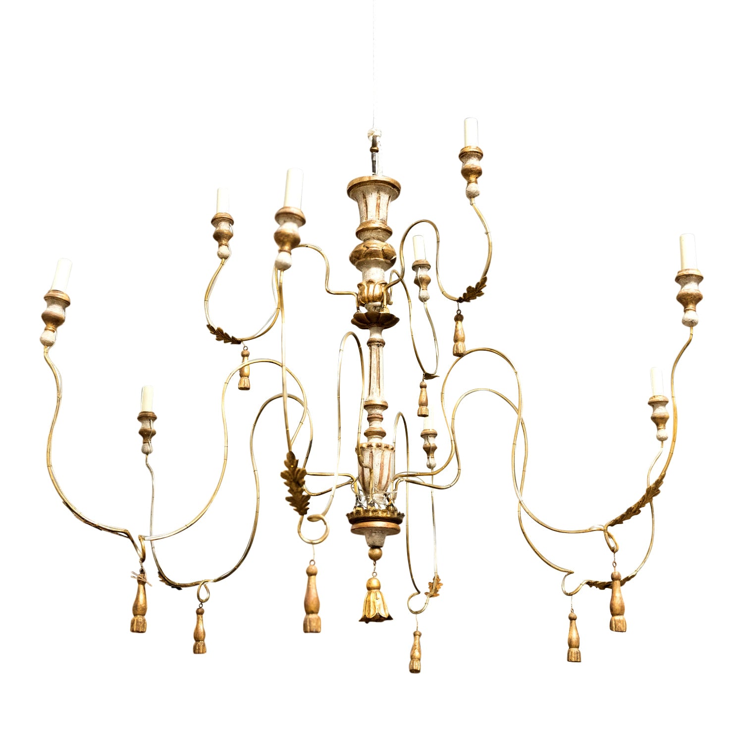 Two-Tier Painted and Parcel Gilt French Chandelier with Nine Lights
