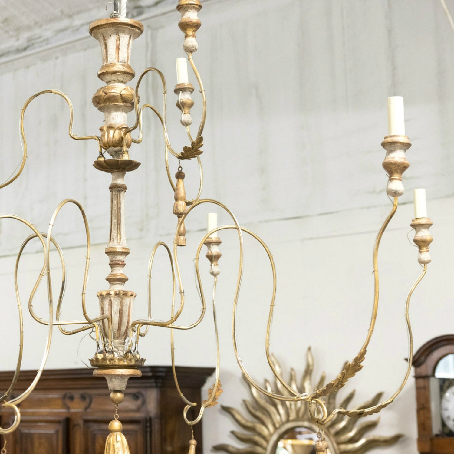 Two-Tier Painted and Parcel Gilt French Chandelier with Nine Lights