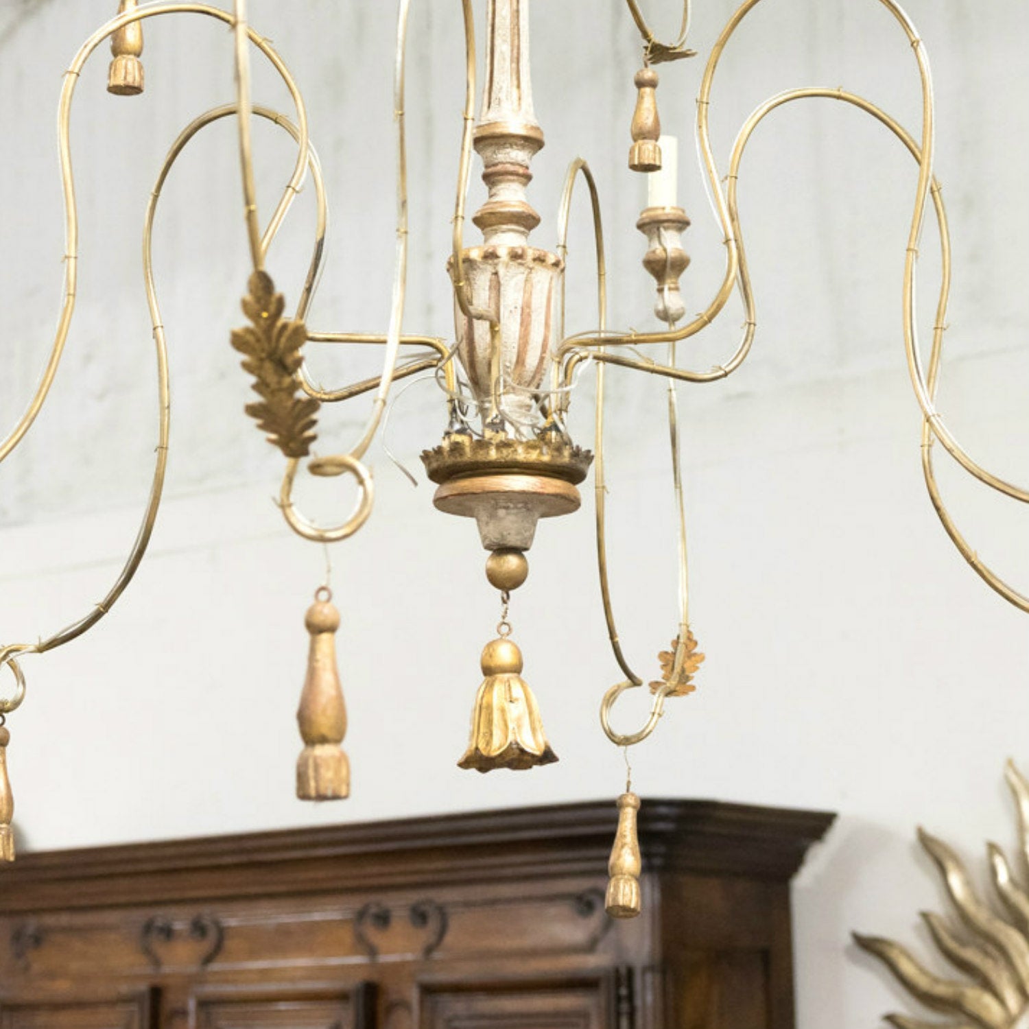 Two-Tier Painted and Parcel Gilt French Chandelier with Nine Lights
