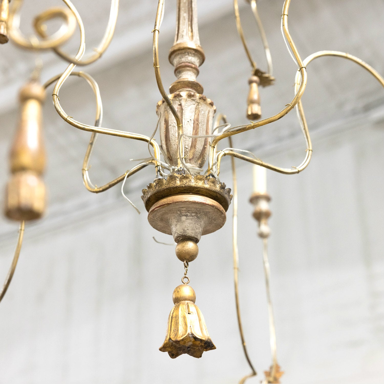 Two-Tier Painted and Parcel Gilt French Chandelier with Nine Lights