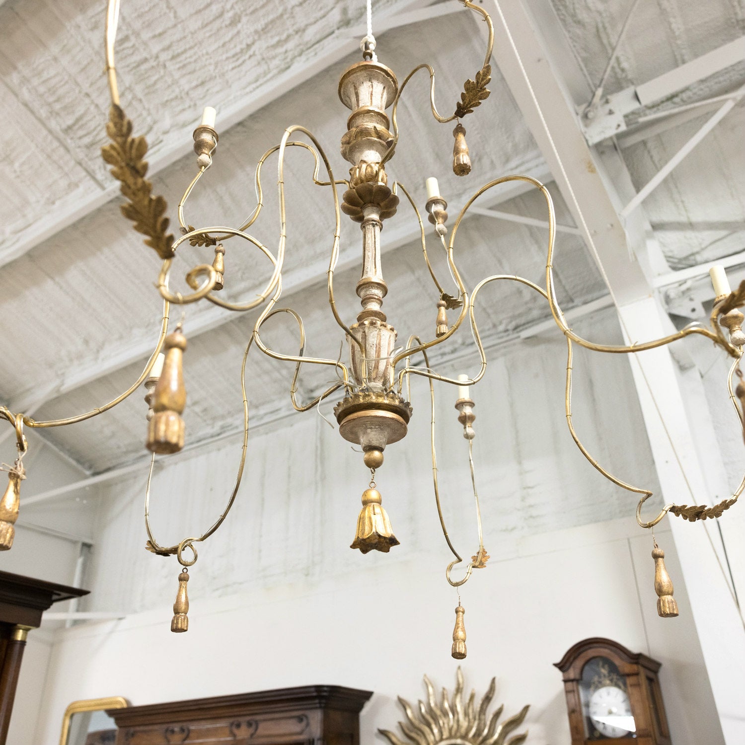 Two-Tier Painted and Parcel Gilt French Chandelier with Nine Lights
