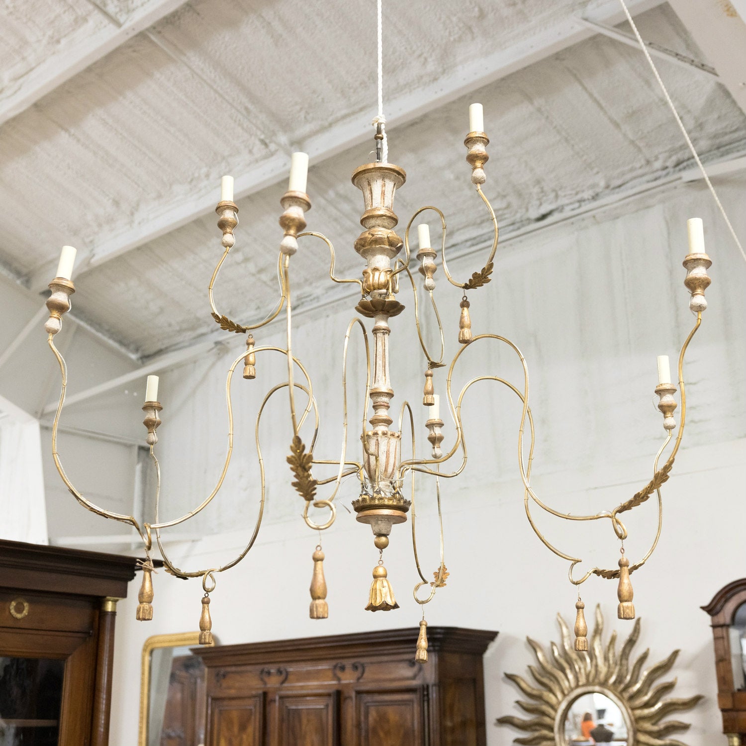 Two-Tier Painted and Parcel Gilt French Chandelier with Nine Lights