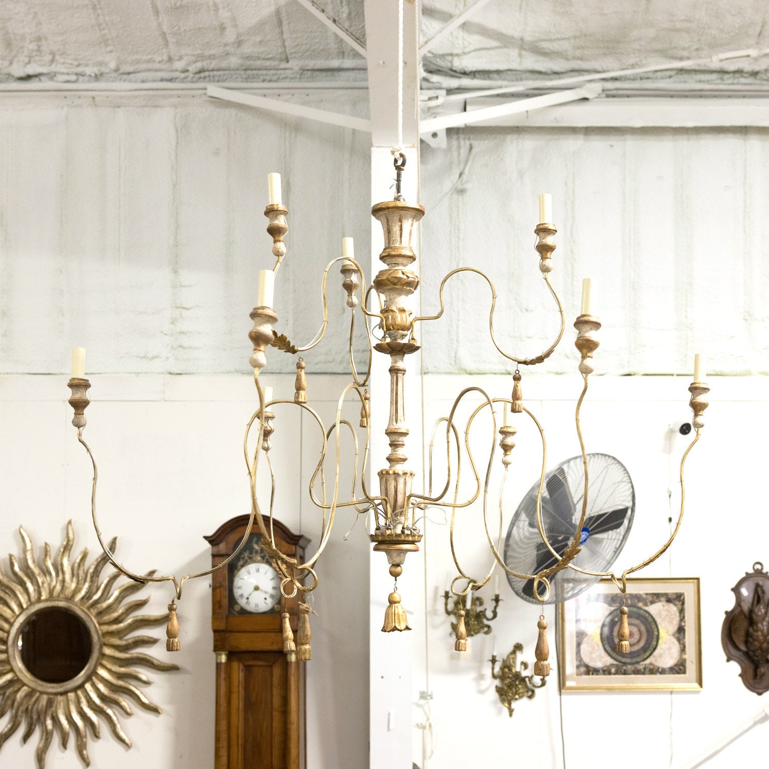 Two-Tier Painted and Parcel Gilt French Chandelier with Nine Lights