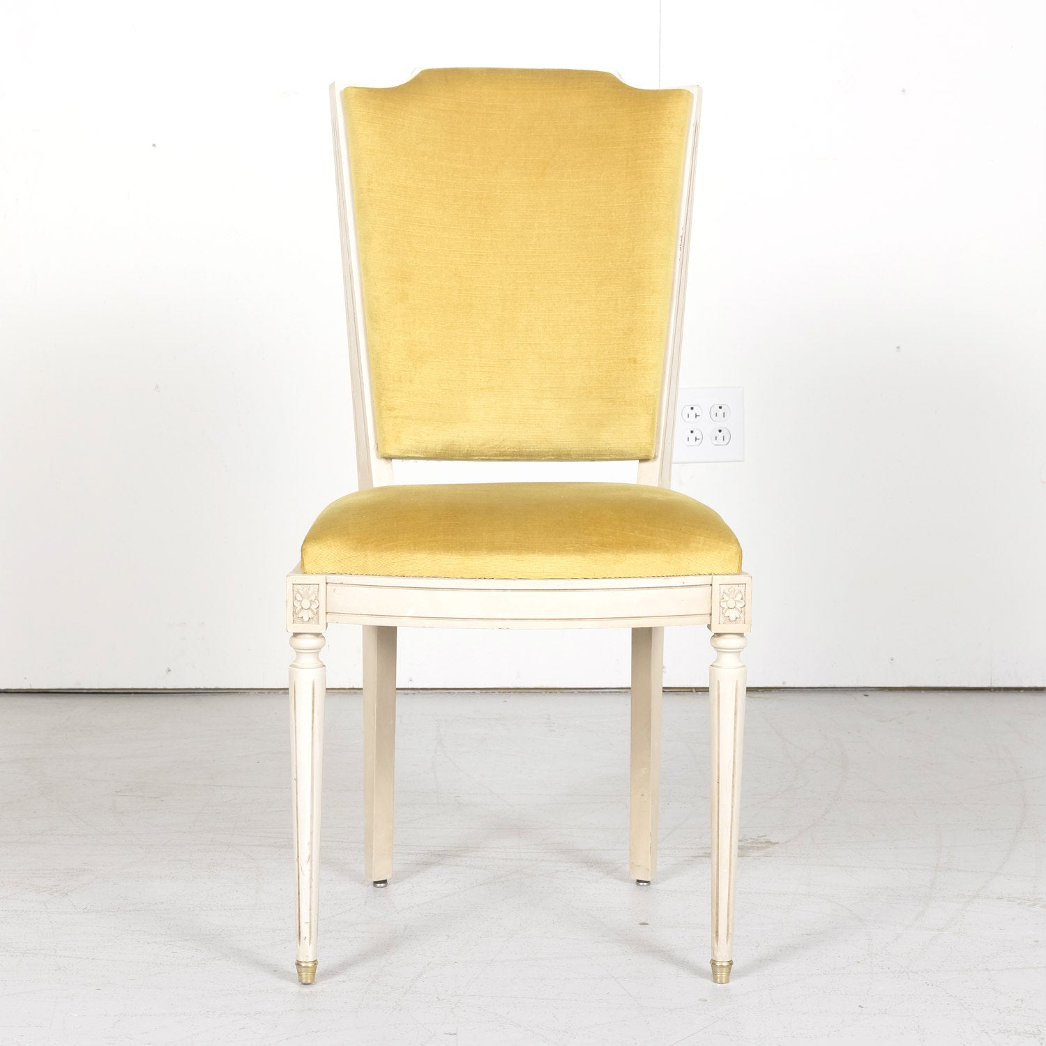 Antique French Louis XVI Style Painted Shield Back Dining Side Chairs, Set of Six