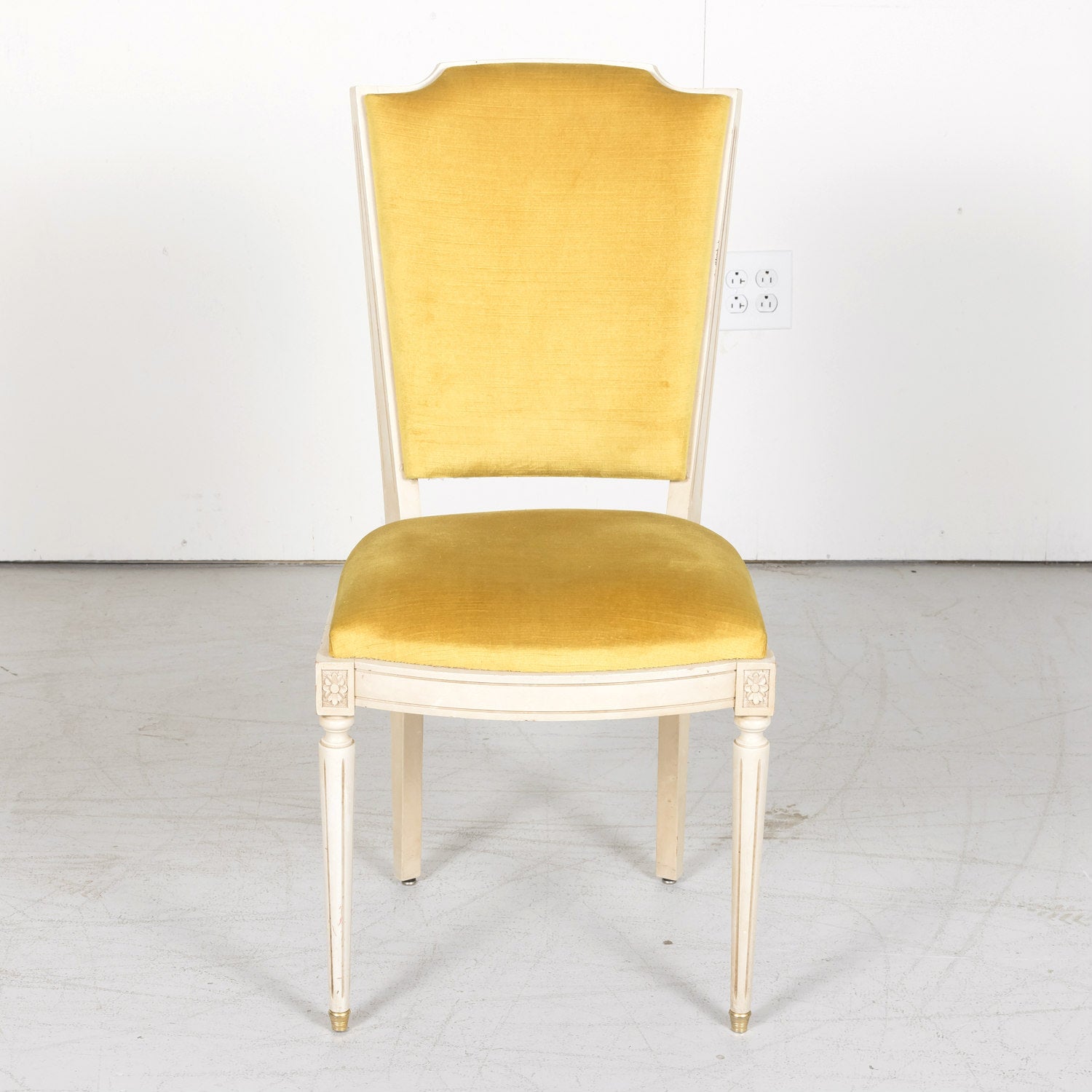 Antique French Louis XVI Style Painted Shield Back Dining Side Chairs, Set of Six