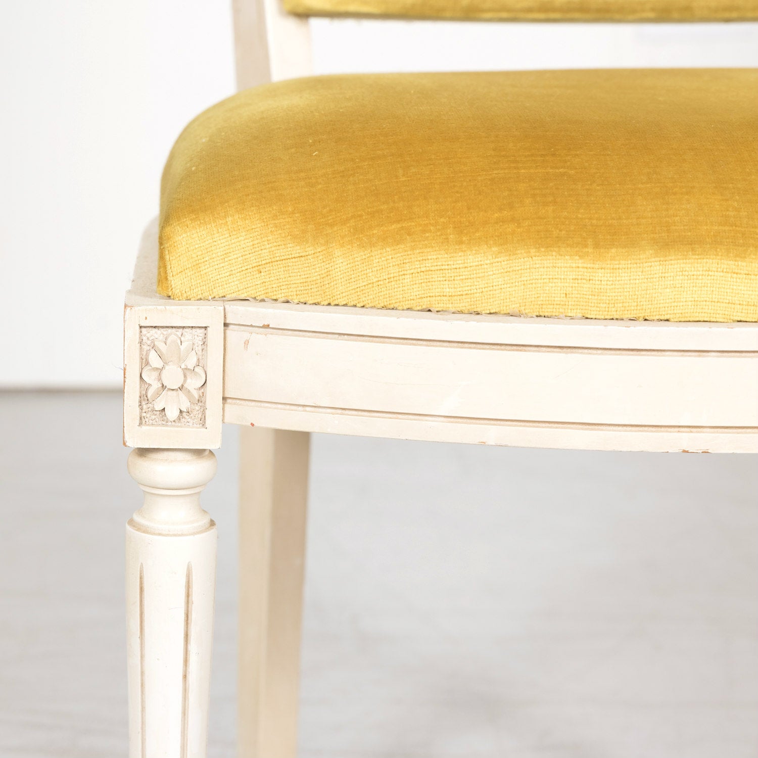 Antique French Louis XVI Style Painted Shield Back Dining Side Chairs, Set of Six