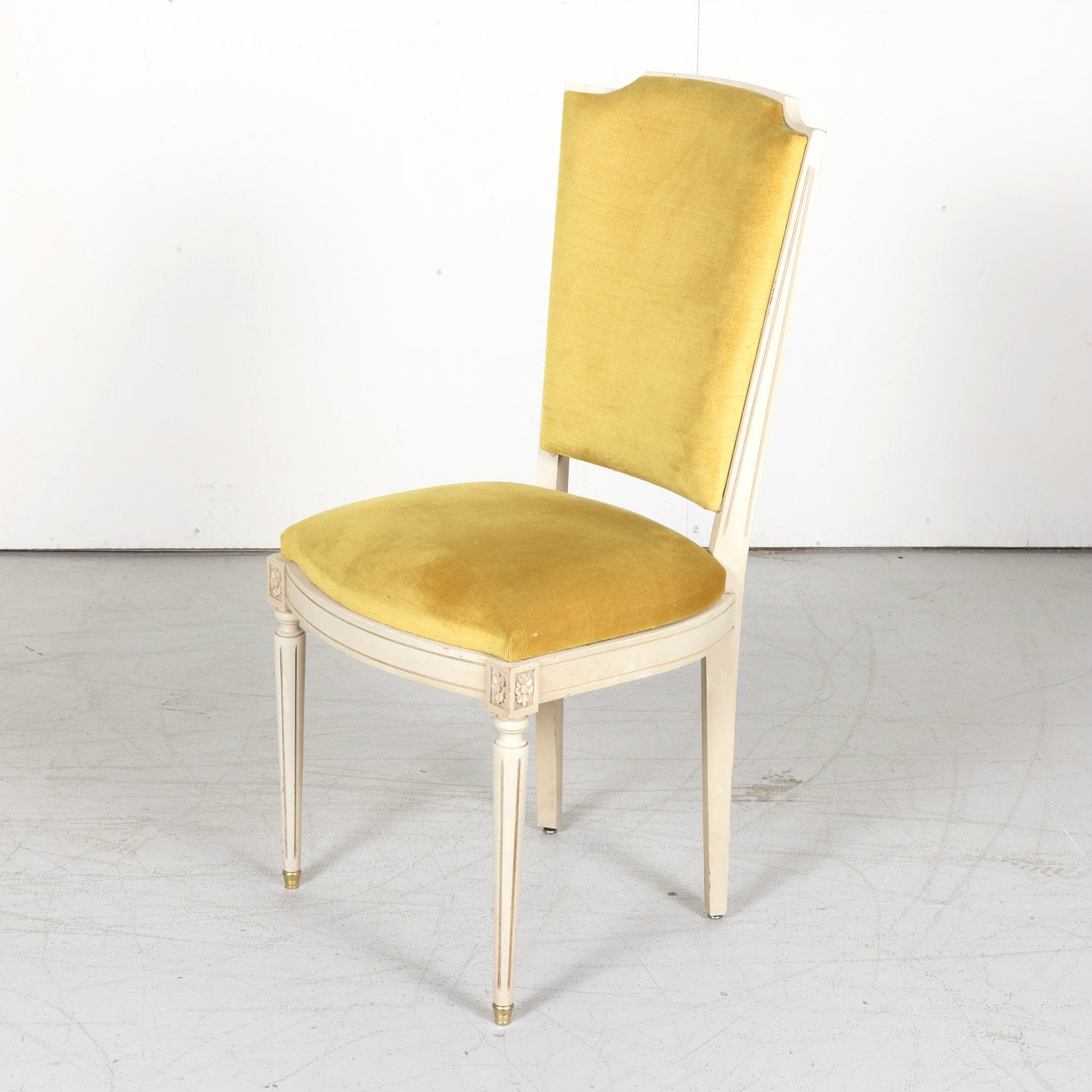 Antique French Louis XVI Style Painted Shield Back Dining Side Chairs, Set of Six