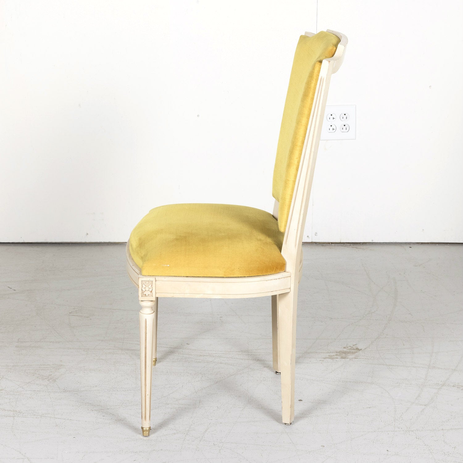 Antique French Louis XVI Style Painted Shield Back Dining Side Chairs, Set of Six