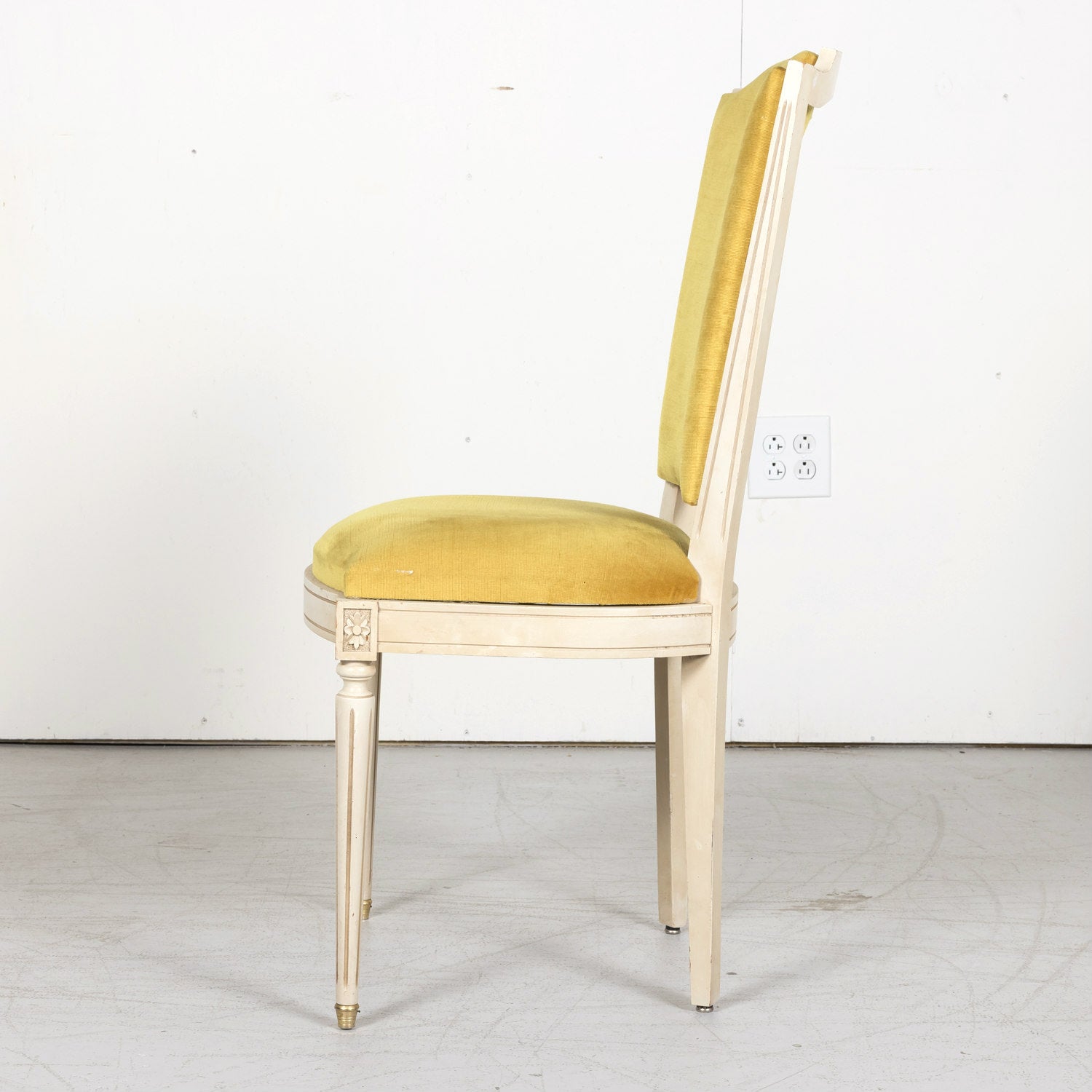 Antique French Louis XVI Style Painted Shield Back Dining Side Chairs, Set of Six