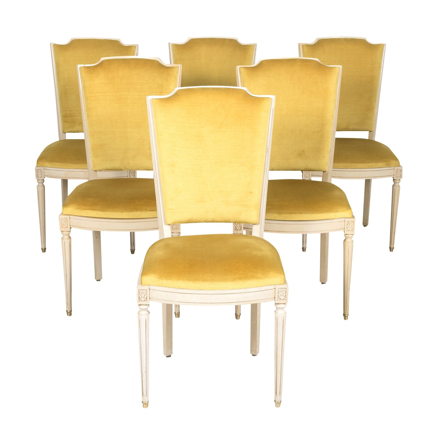 Antique French Louis XVI Style Painted Shield Back Dining Side Chairs, Set of Six