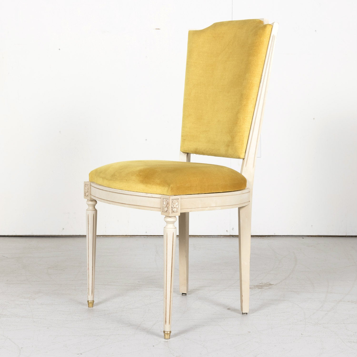 Antique French Louis XVI Style Painted Shield Back Dining Side Chairs, Set of Six