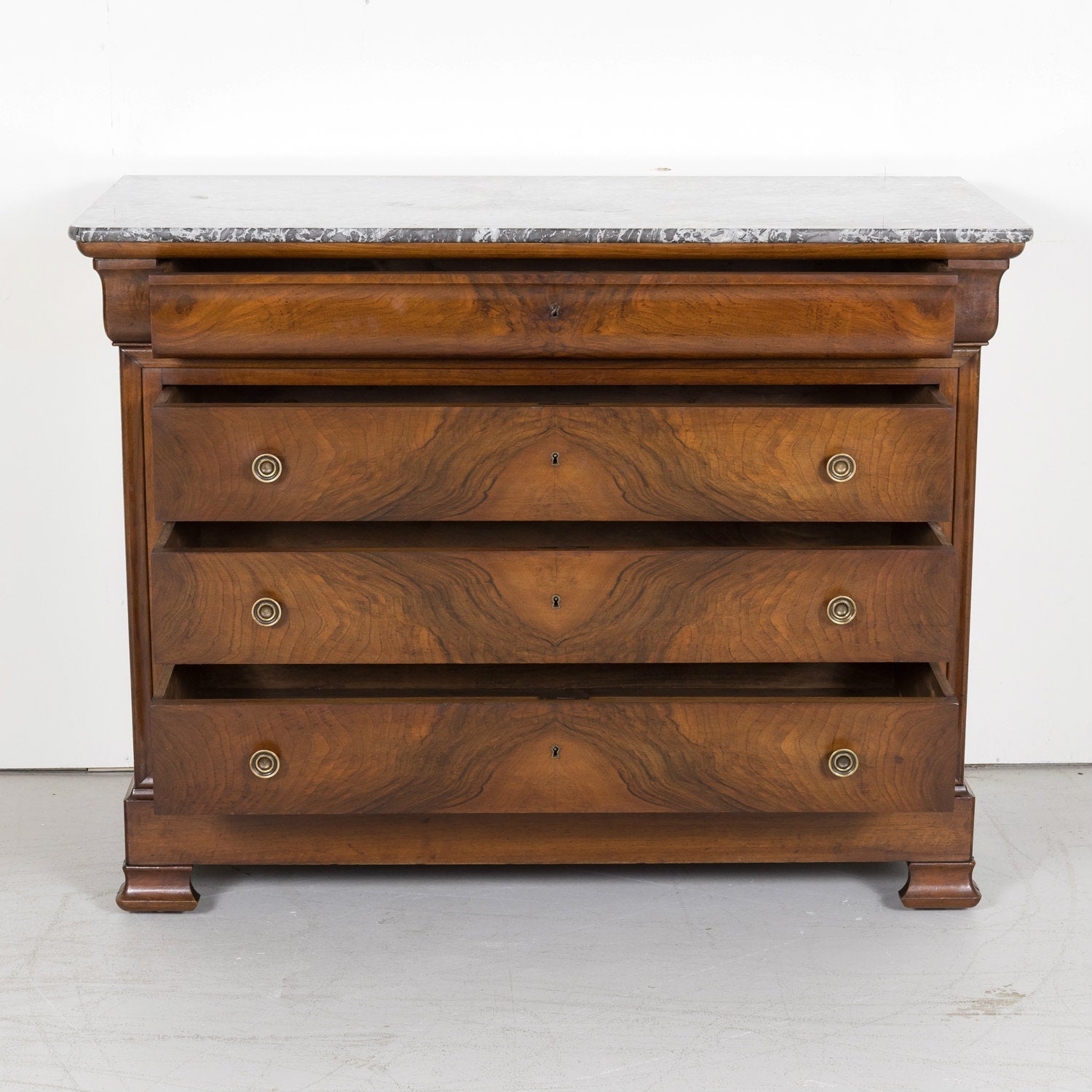 19th Century French Louis Philippe Period Walnut Commode with Bookmatched Front and Marble Top