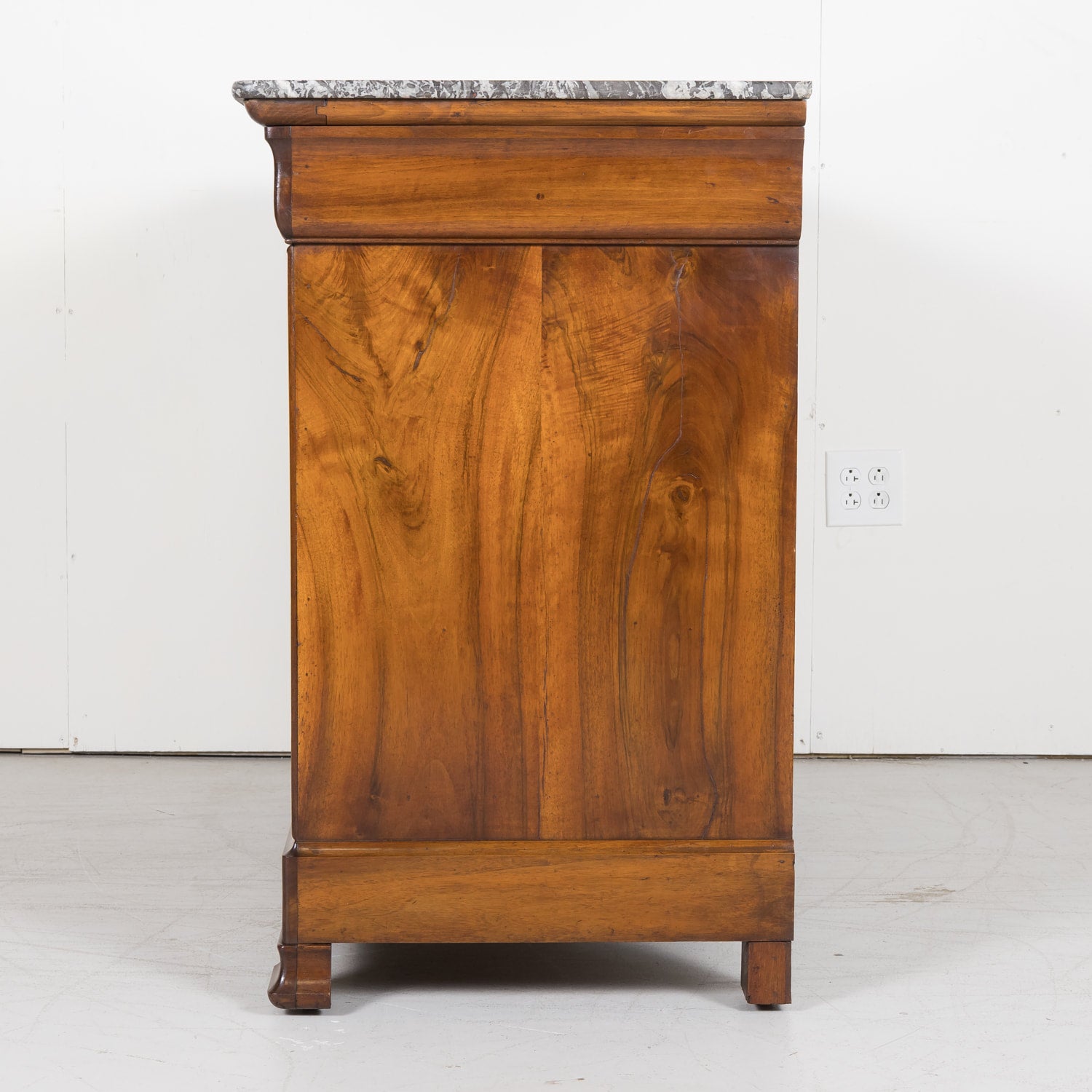 19th Century French Louis Philippe Period Walnut Commode with Bookmatched Front and Marble Top