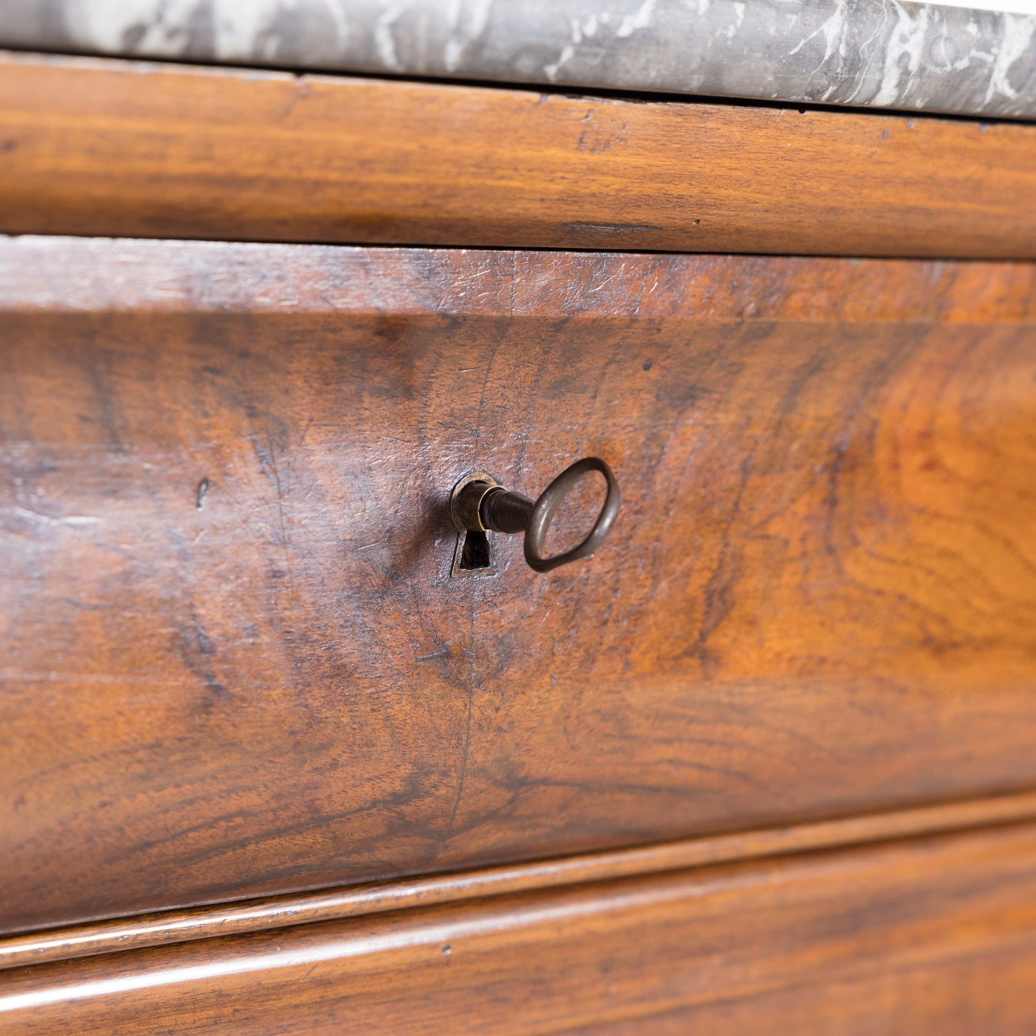 19th Century French Louis Philippe Period Walnut Commode with Bookmatched Front and Marble Top
