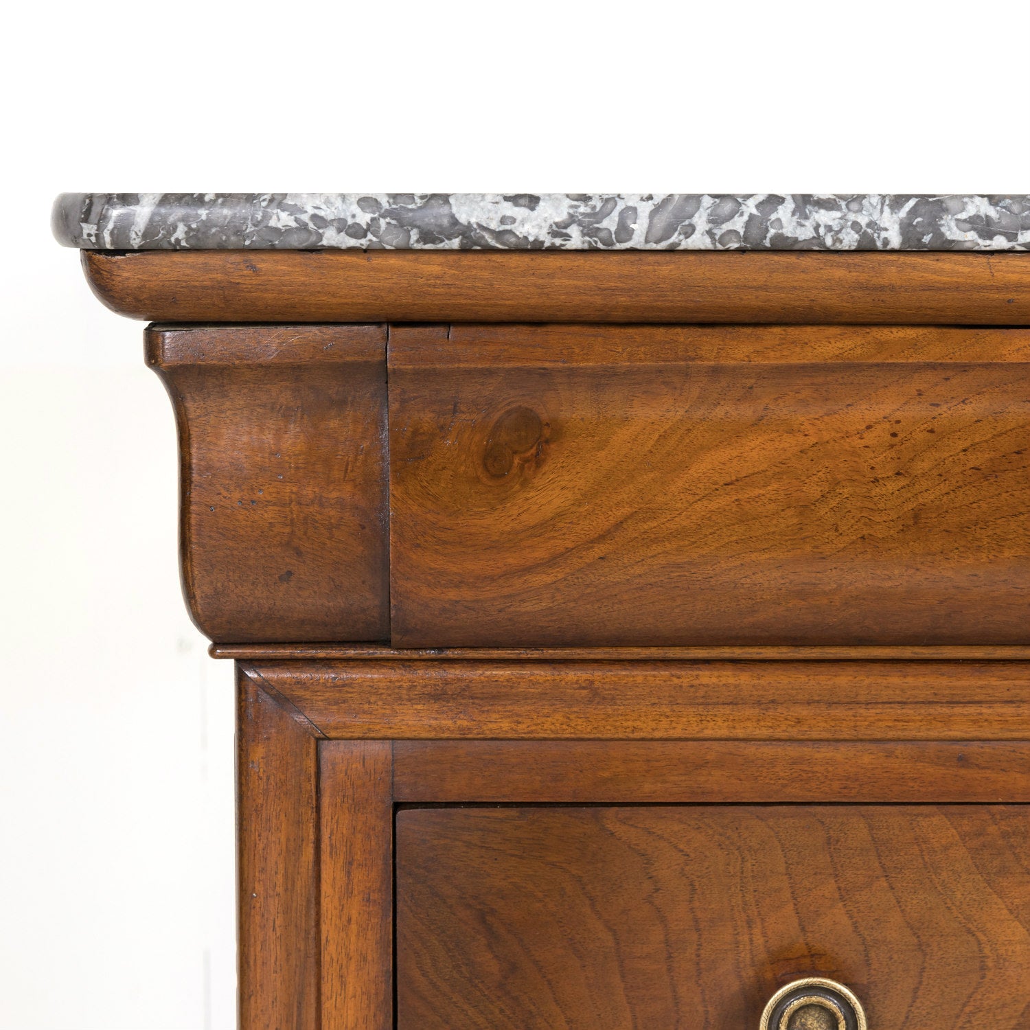 19th Century French Louis Philippe Period Walnut Commode with Bookmatched Front and Marble Top