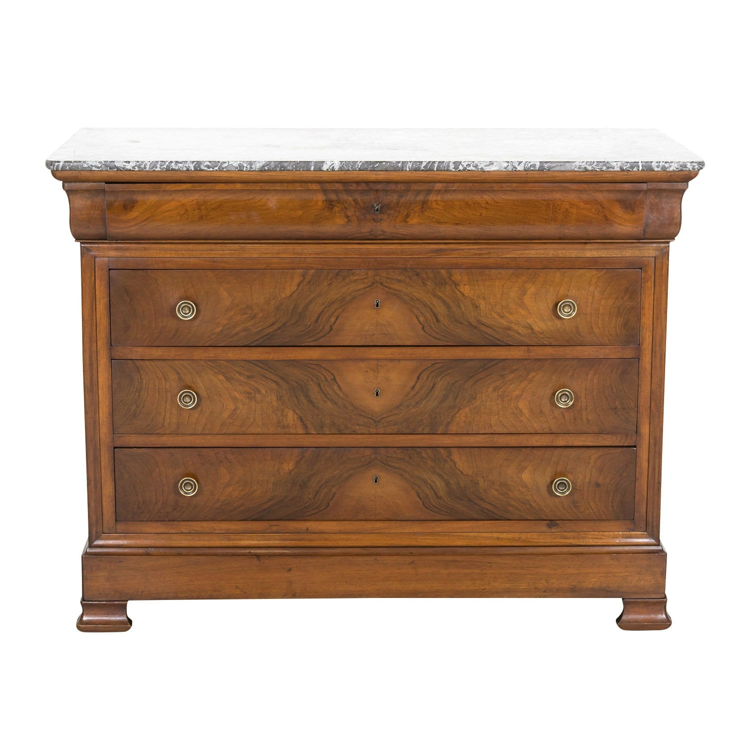 19th Century French Louis Philippe Period Walnut Commode with Bookmatched Front and Marble Top