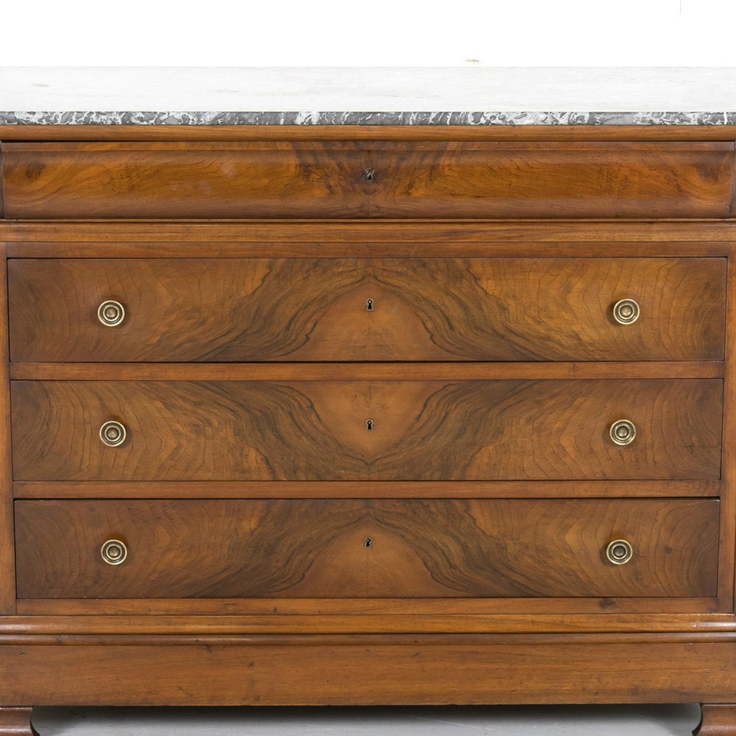 19th Century French Louis Philippe Period Walnut Commode with Bookmatched Front and Marble Top