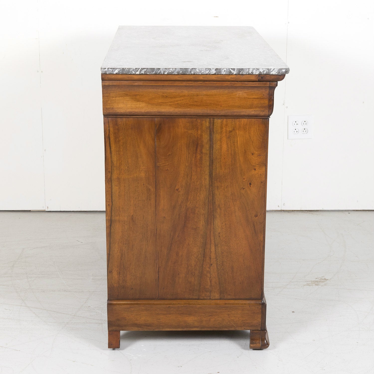 19th Century French Louis Philippe Period Walnut Commode with Bookmatched Front and Marble Top