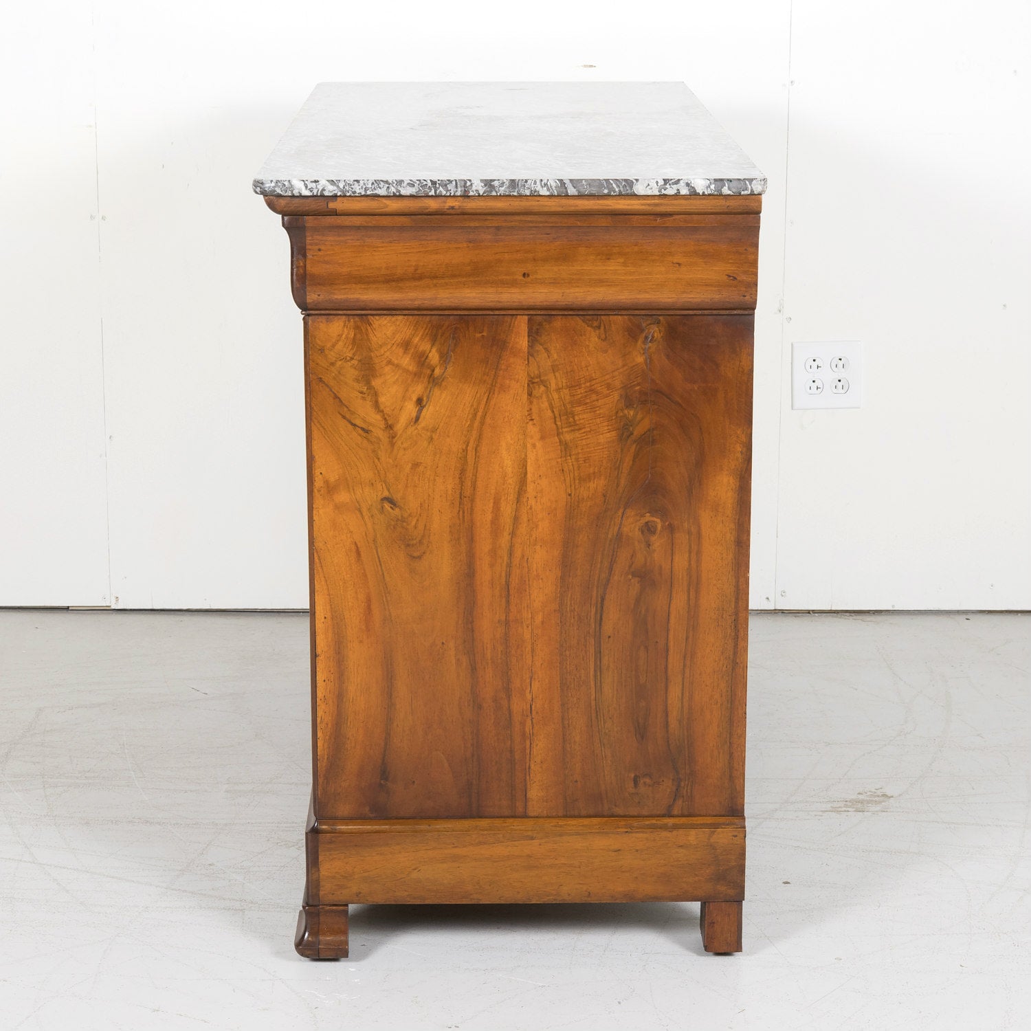 19th Century French Louis Philippe Period Walnut Commode with Bookmatched Front and Marble Top