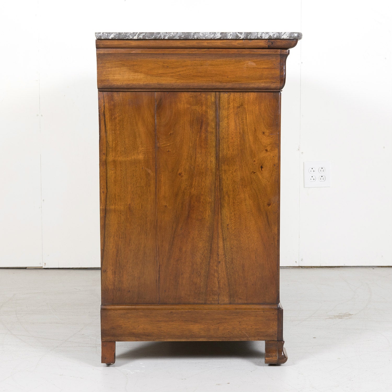 19th Century French Louis Philippe Period Walnut Commode with Bookmatched Front and Marble Top
